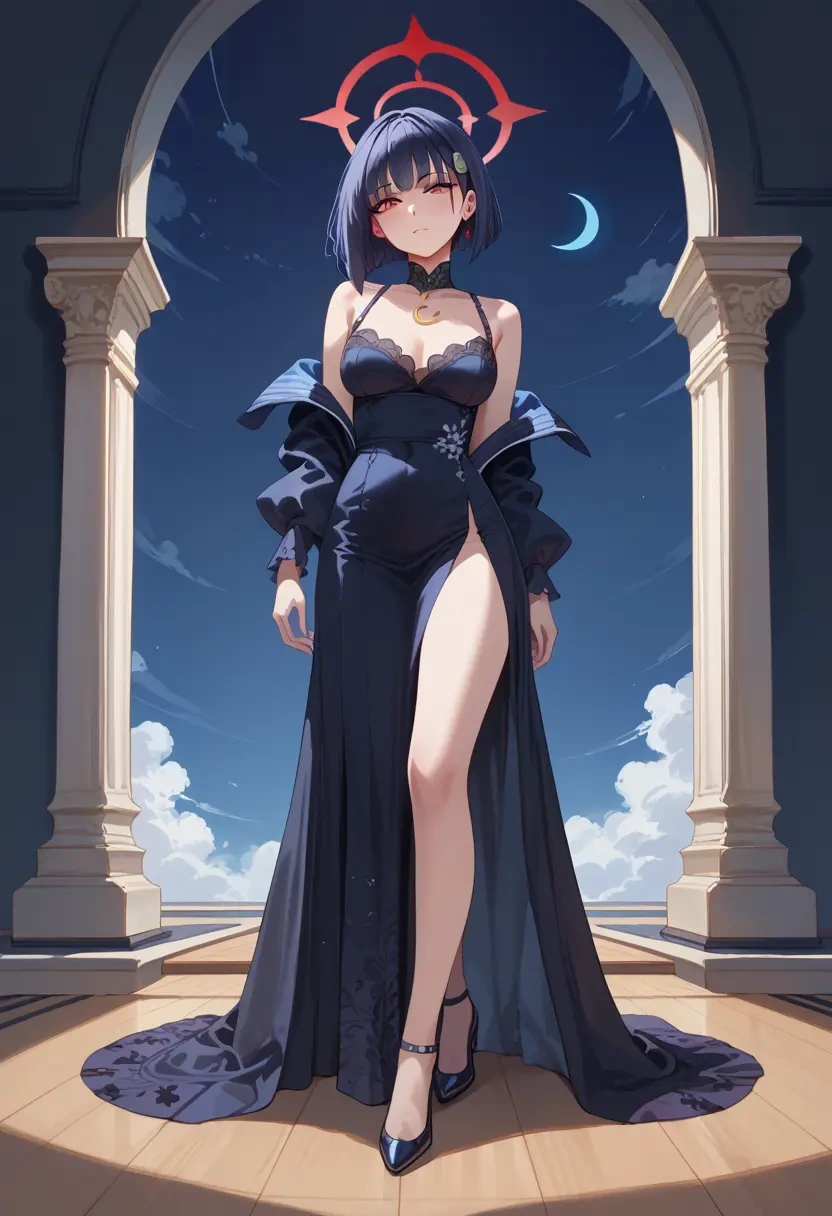 blue_archive,kazusa_(blue_archive),gothic priestess gown,high slit,embroidered veil  - 