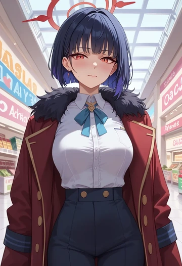 blue_archive,kazusa_(blue_archive),coat,fur-collar,tailored trousers  - AI generated anime art