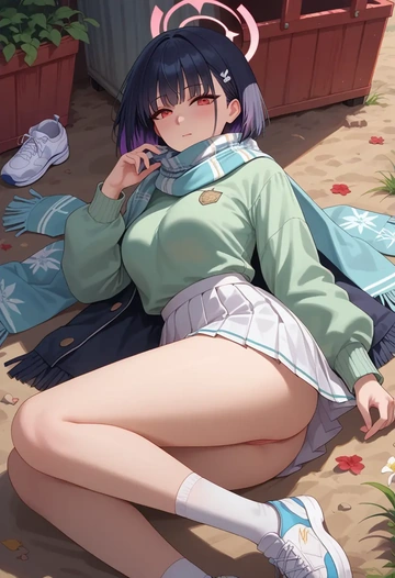 blue_archive,kazusa_(blue_archive),spring,student uniform,knit sweater  - AI generated anime art