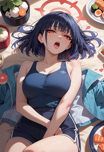 blue_archive,kazusa_(blue_archive),tank top,mesh,cycling shorts  - AI generated anime art