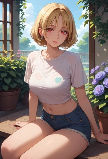 original,kemomimi-chan_(naga_u),denim shorts  - AI generated anime art