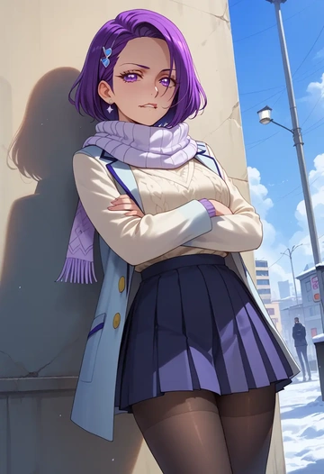 precure,kenzaki_makoto,winter,student uniform,puffer coat  - AI generated anime art