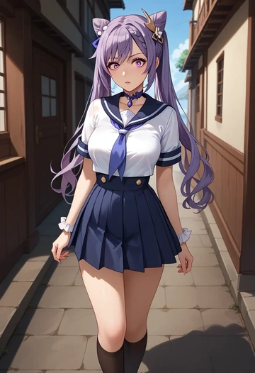 genshin impact,keqing_(genshin_impact),sailor, uniform  - AI generated anime art