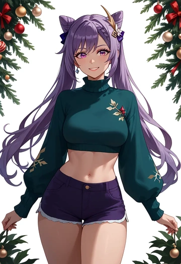 genshin impact,keqing_(genshin_impact),Christmas,red velvet shorts  - AI generated anime art