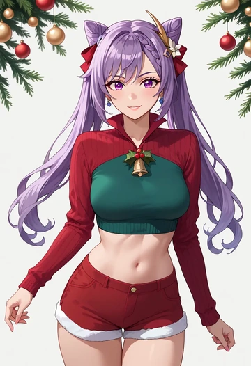 genshin impact,keqing_(genshin_impact),Christmas,red velvet shorts  - AI generated anime art