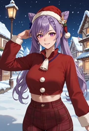 genshin impact,keqing_(genshin_impact),Christmas,plaid trousers  - AI generated anime art