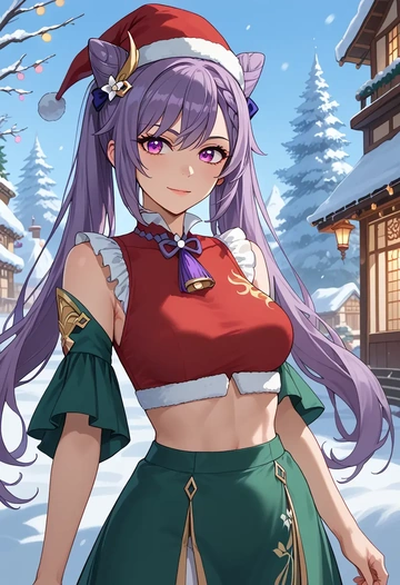 genshin impact,keqing_(genshin_impact),Christmas,dress  - AI generated anime art