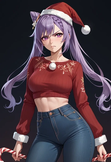 genshin impact,keqing_(genshin_impact),Christmas  - AI generated anime art