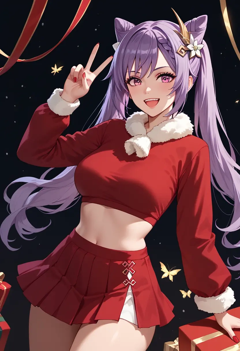 genshin impact,keqing_(genshin_impact),Christmas,skirt  - 