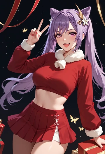 genshin impact,keqing_(genshin_impact),Christmas,skirt  - AI generated anime art