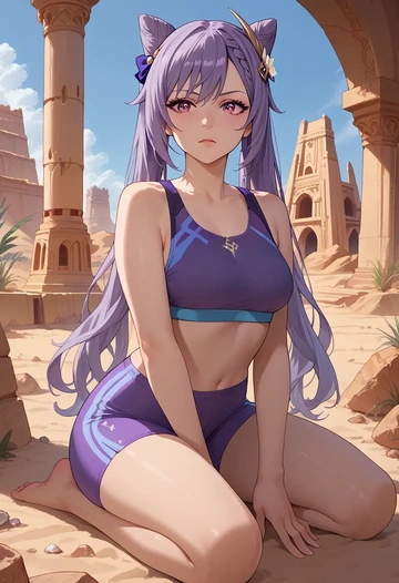 genshin impact,keqing_(genshin_impact),sports bra,high-waisted leggings  - AI generated anime art