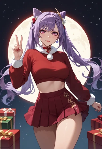 genshin impact,keqing_(genshin_impact),Christmas,skirt  - AI generated anime art