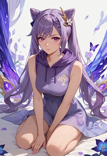 genshin impact,keqing_(genshin_impact),sleeveless hoodie,biker shorts  - AI generated anime art