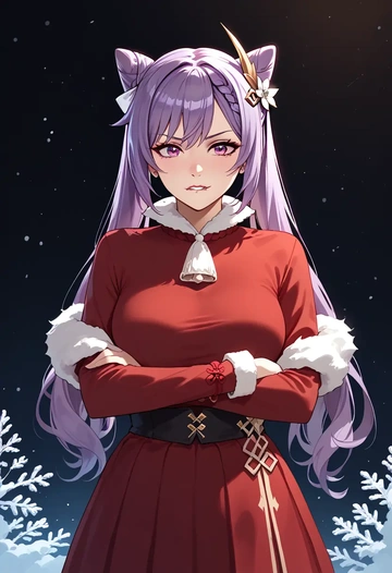 genshin impact,keqing_(genshin_impact),Christmas,skirt  - AI generated anime art