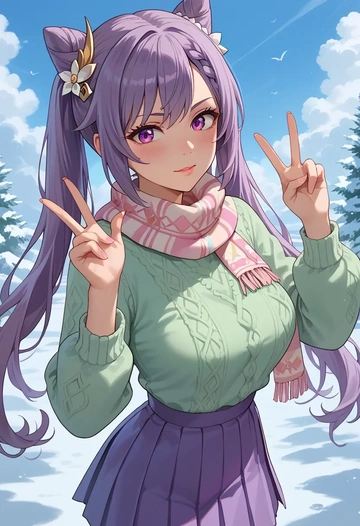 genshin impact,keqing_(genshin_impact),spring,student uniform,knit sweater  - AI generated anime art