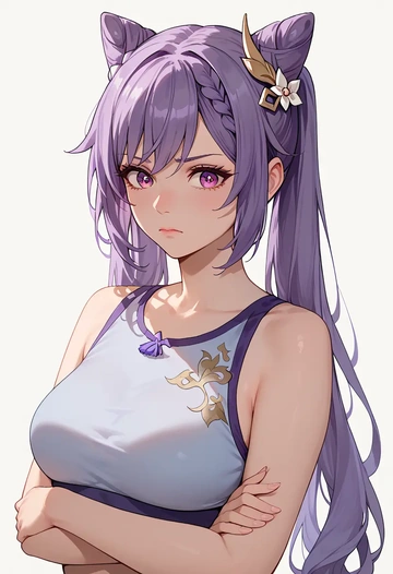 genshin impact,keqing_(genshin_impact),crop top,loose joggers,headset  - AI generated anime art