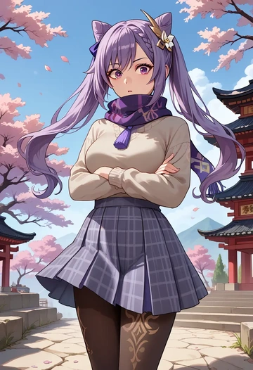 genshin impact,keqing_(genshin_impact),winter,student uniform,fur-lined parka  - AI generated anime art