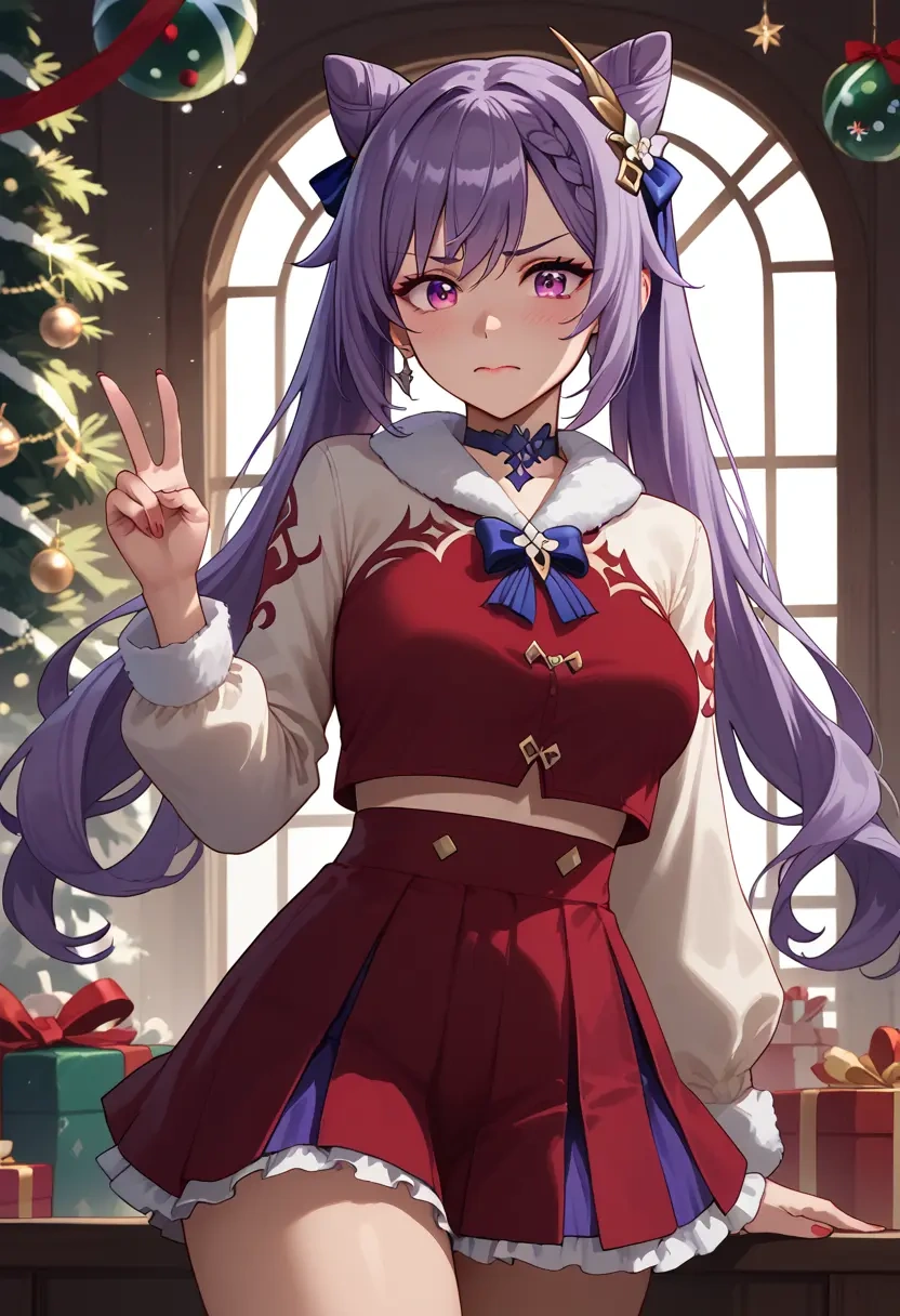 genshin impact,keqing_(genshin_impact),Christmas,skirt  - 