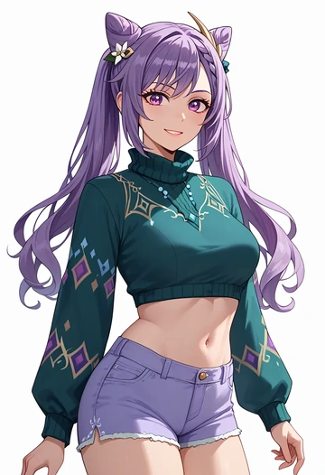 genshin impact,keqing_(genshin_impact),Christmas,red velvet shorts  - AI generated anime art