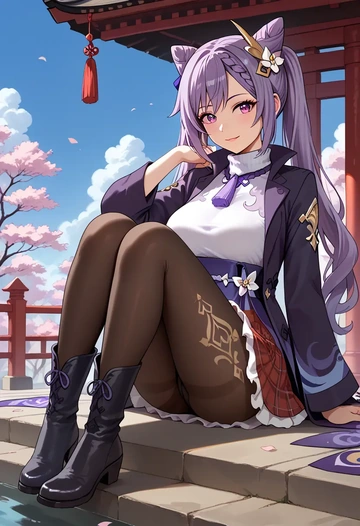 genshin impact,keqing_(genshin_impact),winter,student uniform,fur-collared jacket  - AI generated anime art