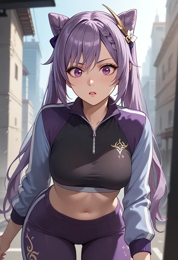 genshin impact,keqing_(genshin_impact),athletic,track suit  - AI generated anime art