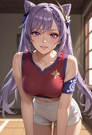 genshin impact,keqing_(genshin_impact),volleyball uniform  - AI generated anime art