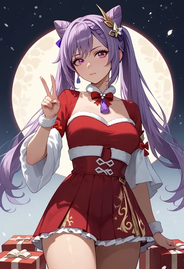 genshin impact,keqing_(genshin_impact),Christmas,skirt  - AI generated anime art