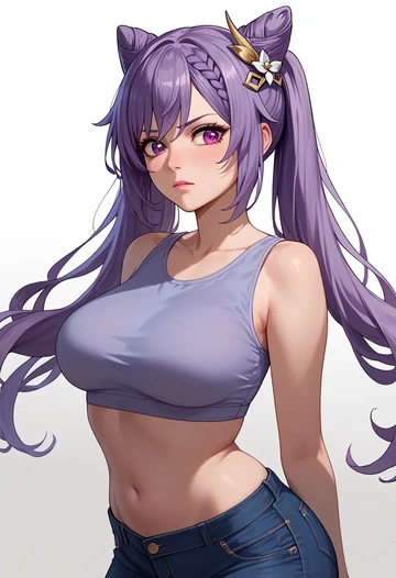 genshin impact,keqing_(genshin_impact),crop top  - AI generated anime art