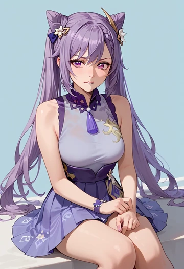 genshin impact,keqing_(genshin_impact),tennis dress,visor,trainers  - AI generated anime art