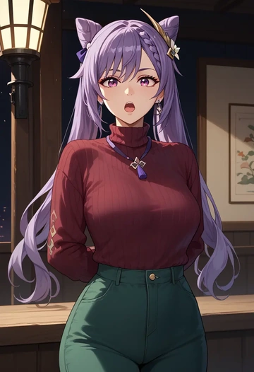 genshin impact,keqing_(genshin_impact),sweater  - AI generated anime art