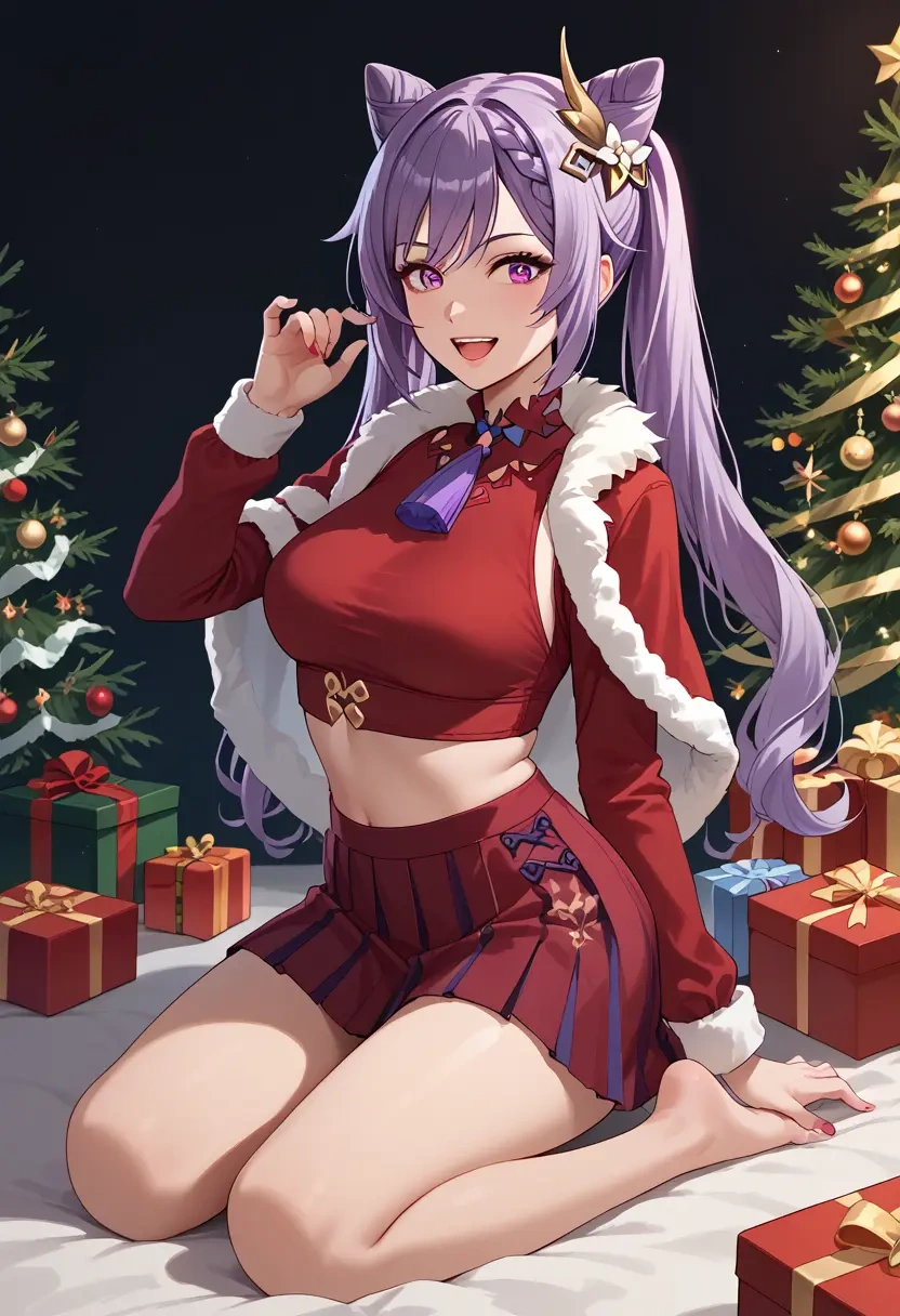 genshin impact,keqing_(genshin_impact),Christmas,skirt  - 