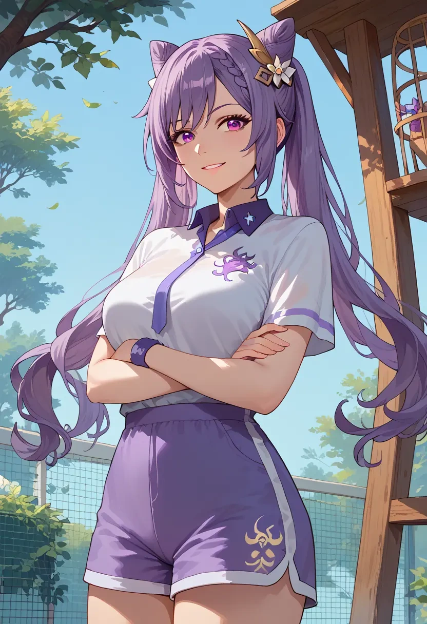 genshin impact,keqing_(genshin_impact),tennis polo,skort  - 