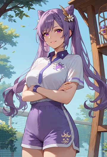 genshin impact,keqing_(genshin_impact),tennis polo,skort  - AI generated anime art