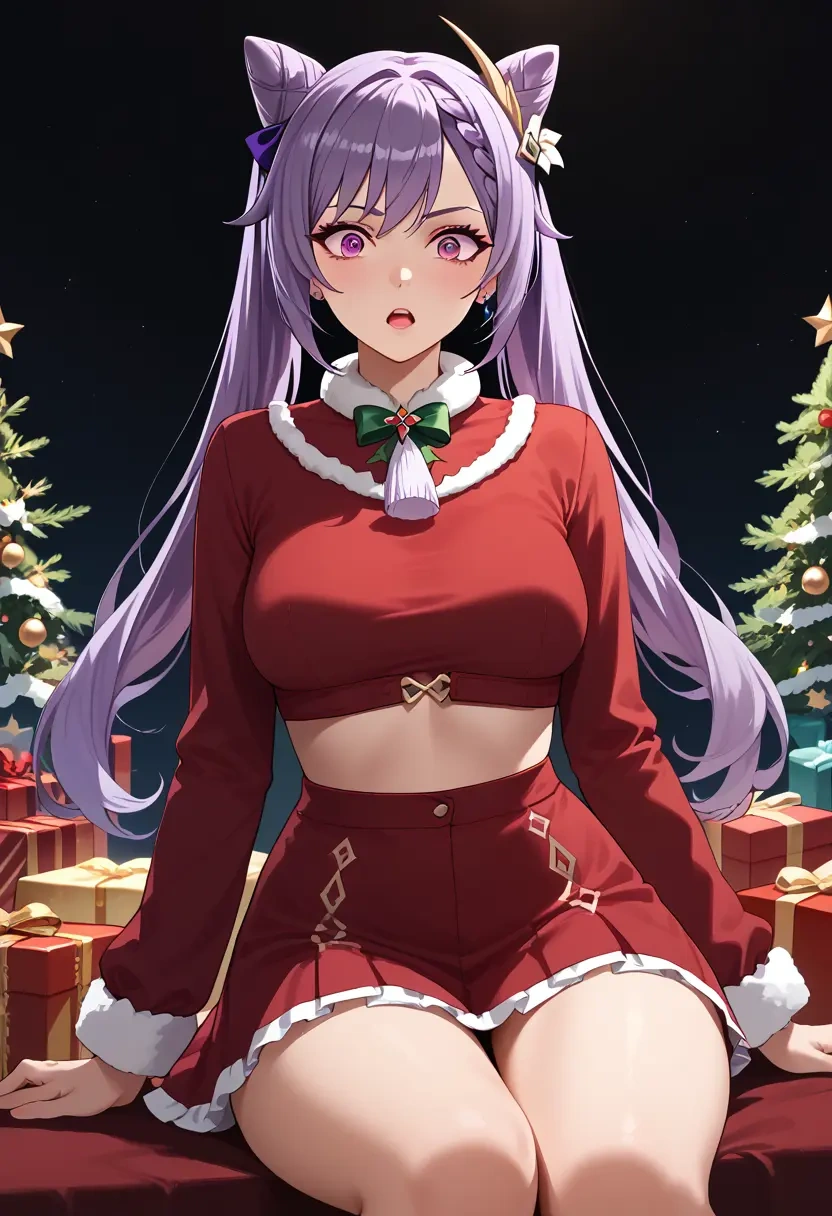 genshin impact,keqing_(genshin_impact),Christmas,skirt  - 