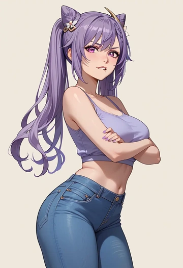 genshin impact,keqing_(genshin_impact),crop top  - AI generated anime art