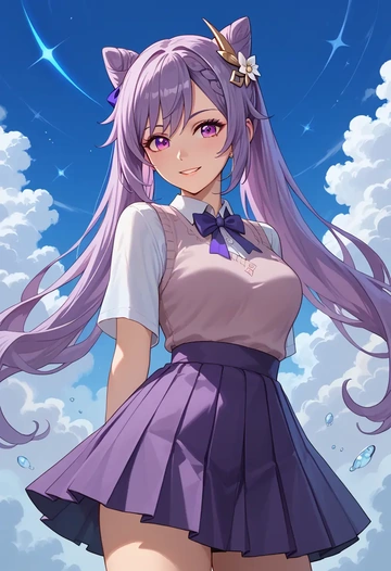 genshin impact,keqing_(genshin_impact),spring,student uniform,vest  - AI generated anime art