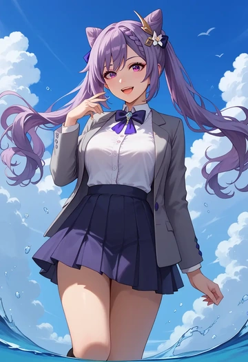 genshin impact,keqing_(genshin_impact),winter,student uniform,blazer  - AI generated anime art