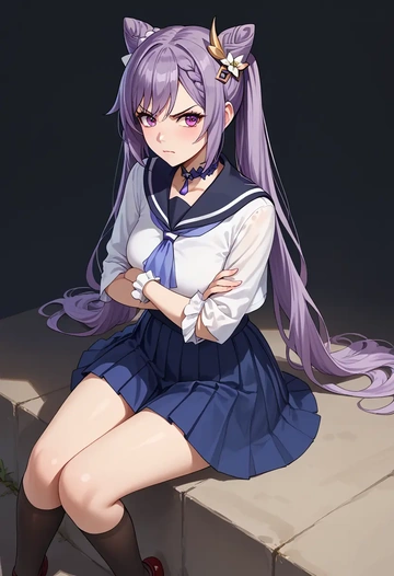 genshin impact,keqing_(genshin_impact),sailor, uniform  - AI generated anime art