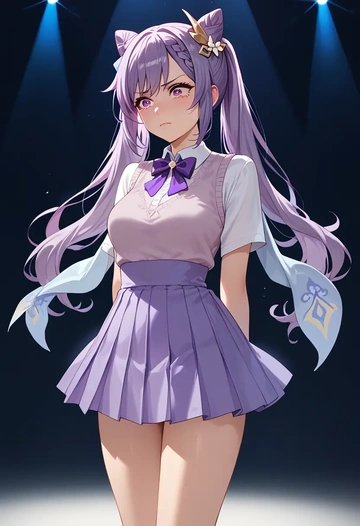 genshin impact,keqing_(genshin_impact),spring,student uniform,vest  - AI generated anime art