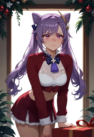 genshin impact,keqing_(genshin_impact),Christmas,skirt  - AI generated anime art