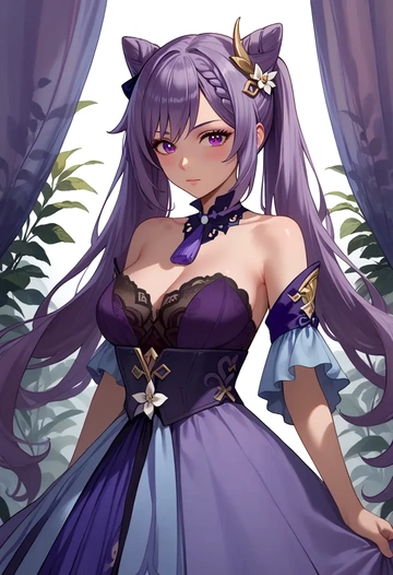 genshin impact,keqing_(genshin_impact),corset,bustier,long tulle skirt  - AI generated anime art