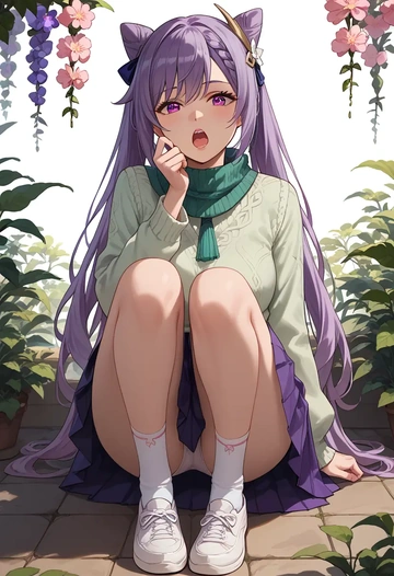 genshin impact,keqing_(genshin_impact),spring,student uniform,knit sweater  - AI generated anime art