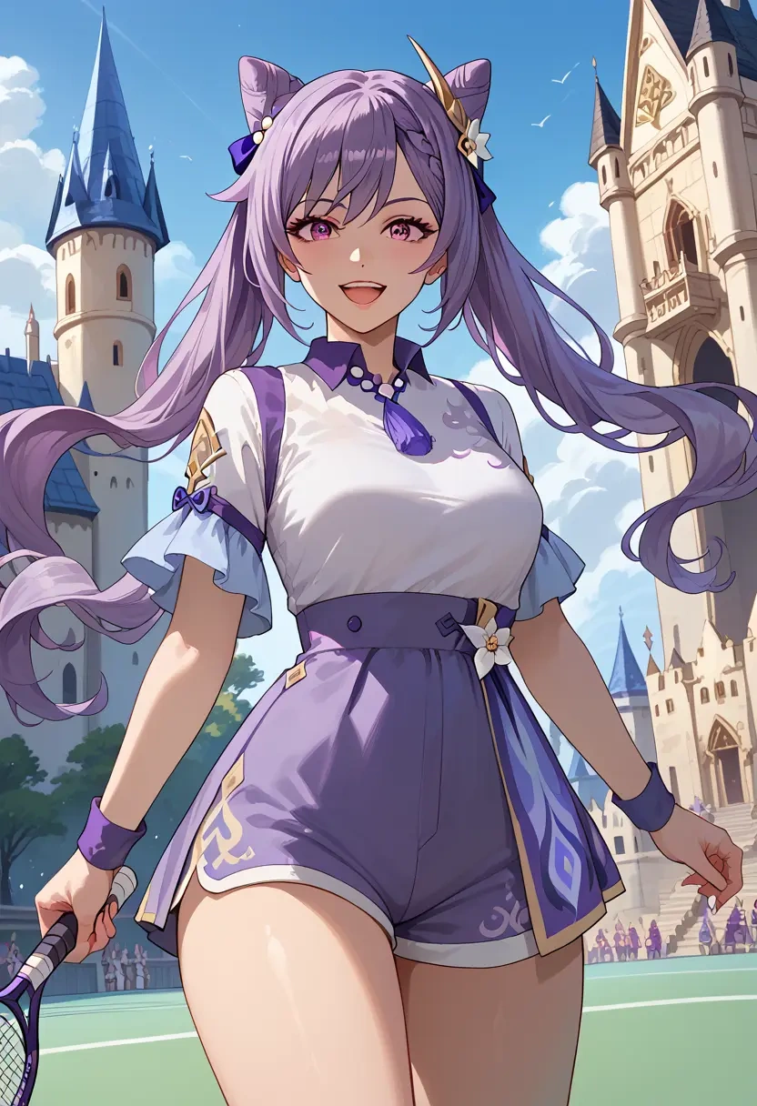 genshin impact,keqing_(genshin_impact),tennis polo,skort  - 