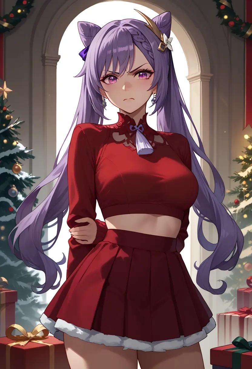 genshin impact,keqing_(genshin_impact),Christmas,skirt  - 