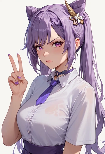 genshin impact,keqing_(genshin_impact),polo shirt,tennis skirt  - AI generated anime art