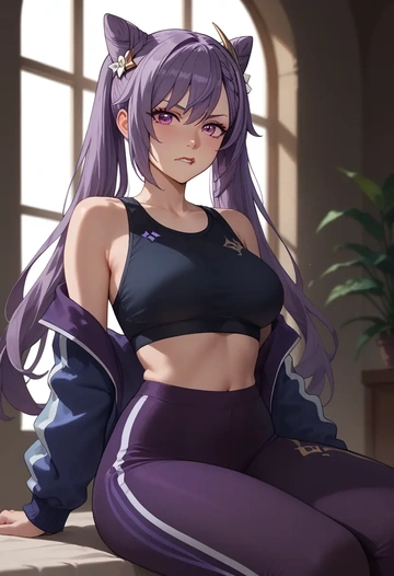 genshin impact,keqing_(genshin_impact),athletic,track suit  - AI generated anime art