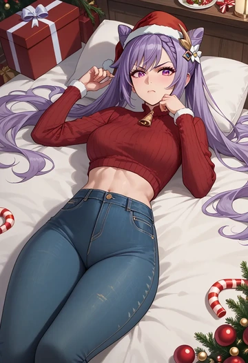 genshin impact,keqing_(genshin_impact),Christmas  - AI generated anime art