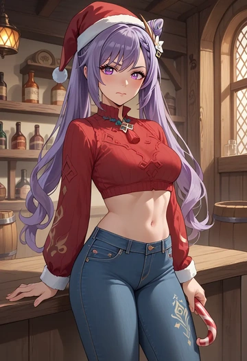 genshin impact,keqing_(genshin_impact),Christmas  - AI generated anime art