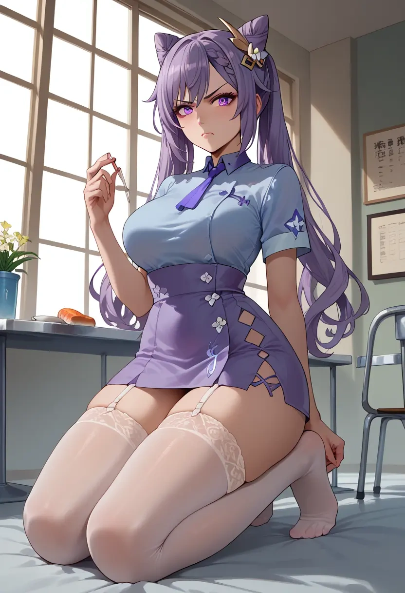 genshin impact,keqing,nurse pantyhose,mini skirt, sexy  - 