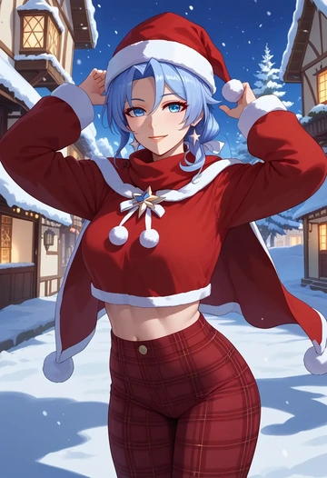 honkai_(series),kiana_kaslana,Christmas,plaid trousers  - AI generated anime art